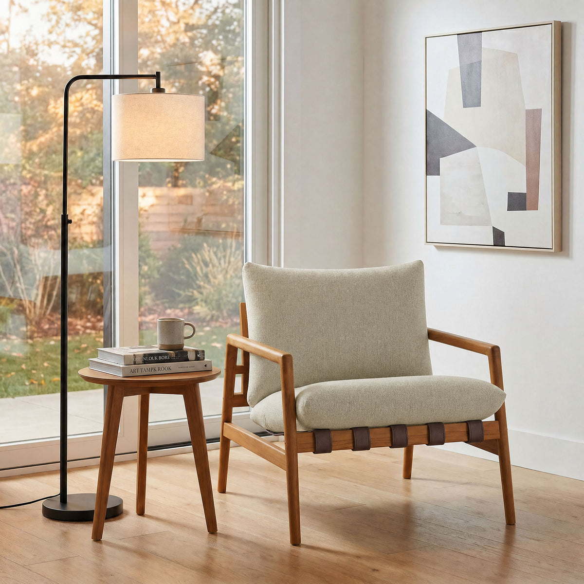 Stavanger Outdoor Patio Teak Wood Sling Chair in Natural Sand
