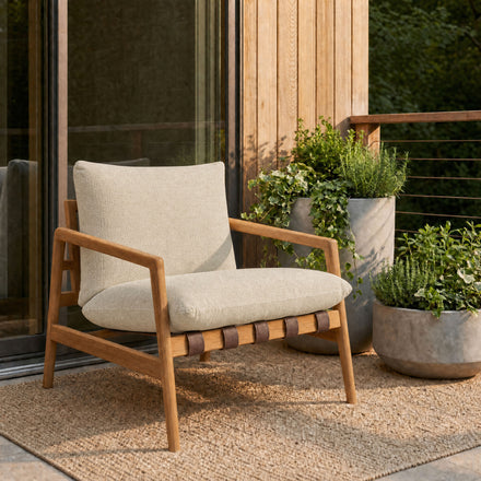 Nomi Outdoor Patio Teak Wood Sling Chair in Natural Sand