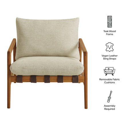 Nomi Outdoor Patio Teak Wood Sling Chair in Natural Sand