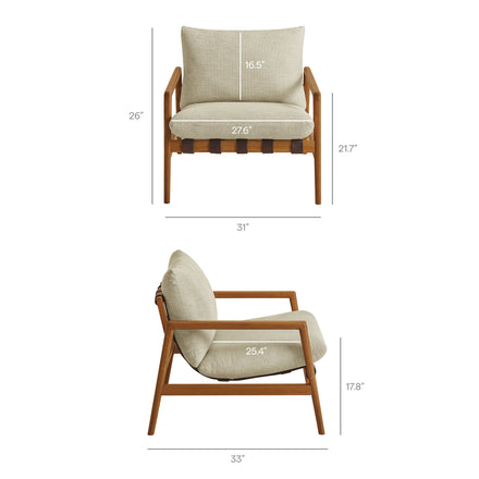 Nomi Outdoor Patio Teak Wood Sling Chair in Natural Sand