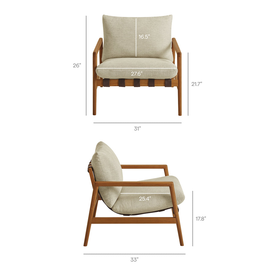 Stavanger Outdoor Patio Teak Wood Sling Chair in Natural Sand
