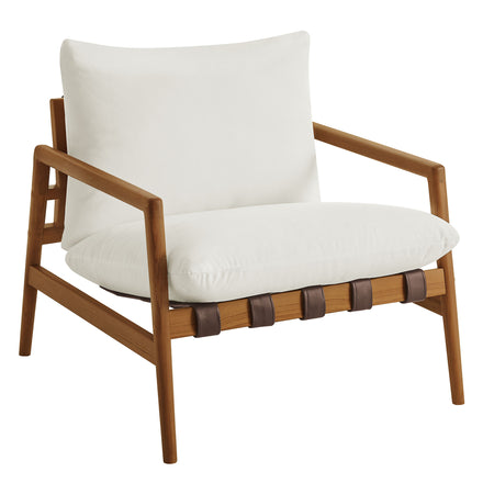 Nomi Outdoor Patio Teak Wood Sling Chair in Natural White