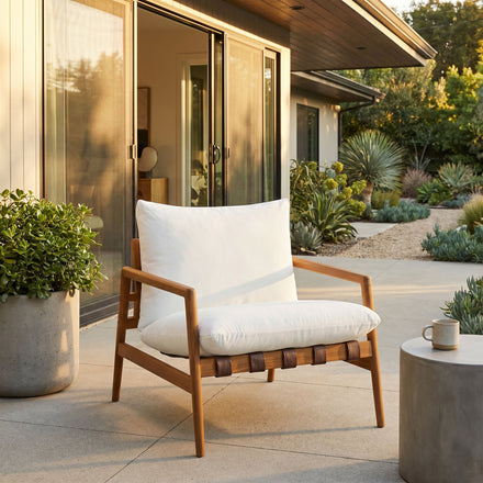 Nomi Outdoor Patio Teak Wood Sling Chair in Natural White