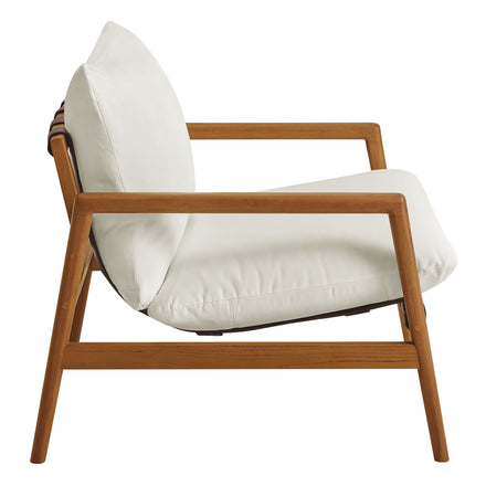 Nomi Outdoor Patio Teak Wood Sling Chair in Natural White