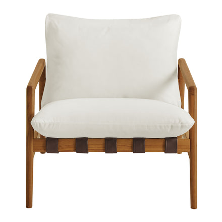 Nomi Outdoor Patio Teak Wood Sling Chair in Natural White