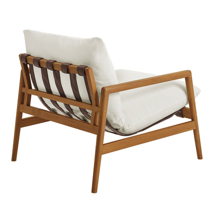 Nomi Outdoor Patio Teak Wood Sling Chair in Natural White