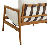 Stavanger Outdoor Patio Teak Wood Sling Chair in Natural White