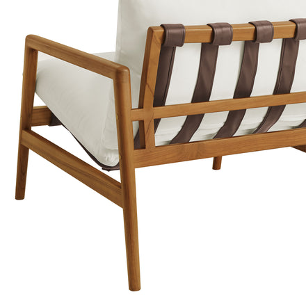 Nomi Outdoor Patio Teak Wood Sling Chair in Natural White