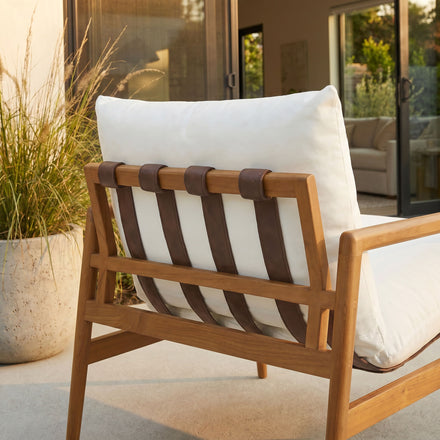 Nomi Outdoor Patio Teak Wood Sling Chair in Natural White