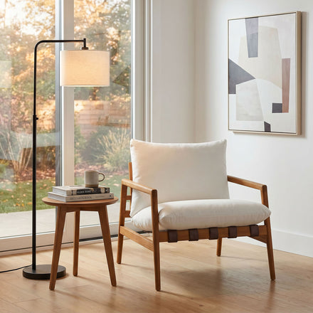 Nomi Outdoor Patio Teak Wood Sling Chair in Natural White