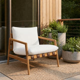 Stavanger Outdoor Patio Teak Wood Sling Chair in Natural White