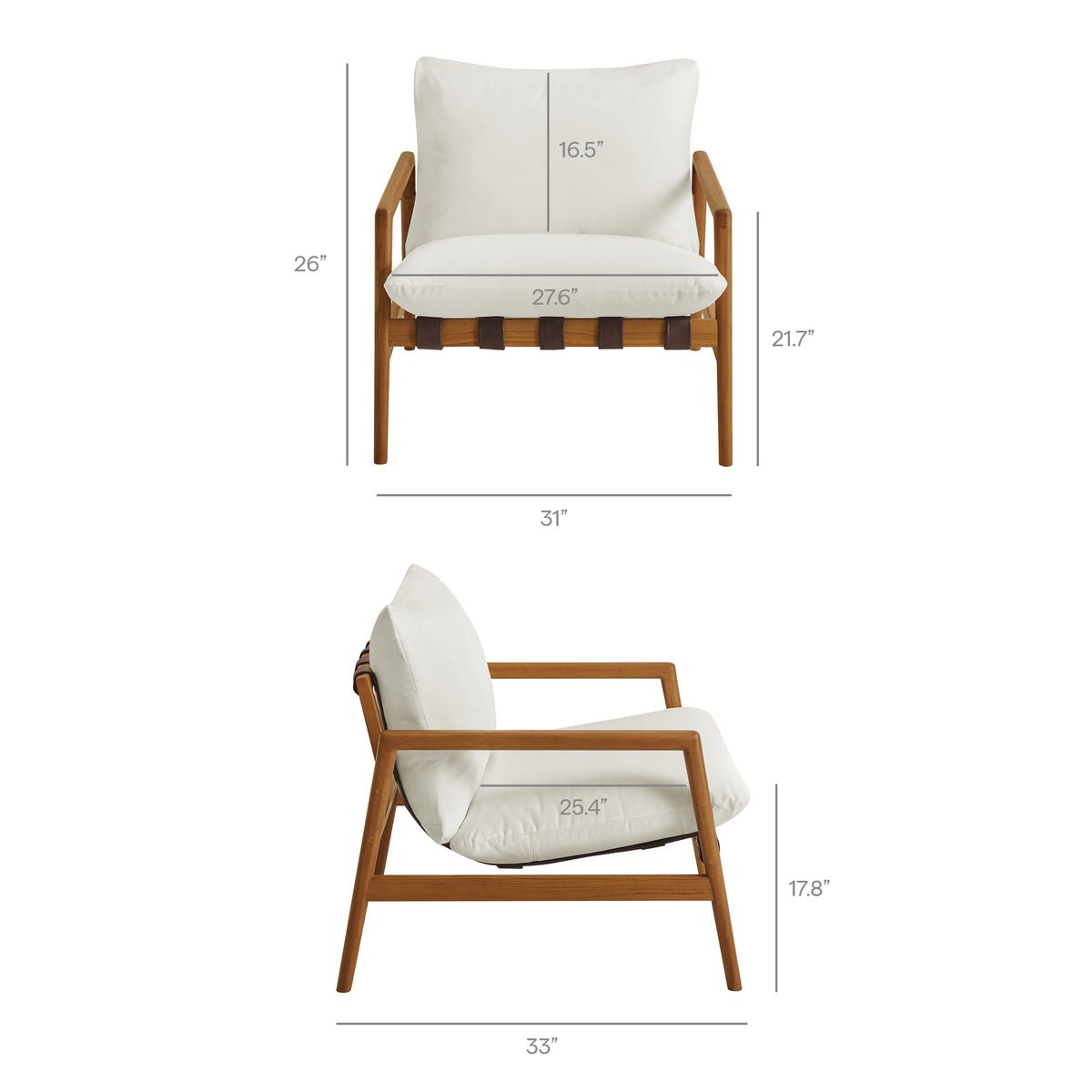 Stavanger Outdoor Patio Teak Wood Sling Chair in Natural White