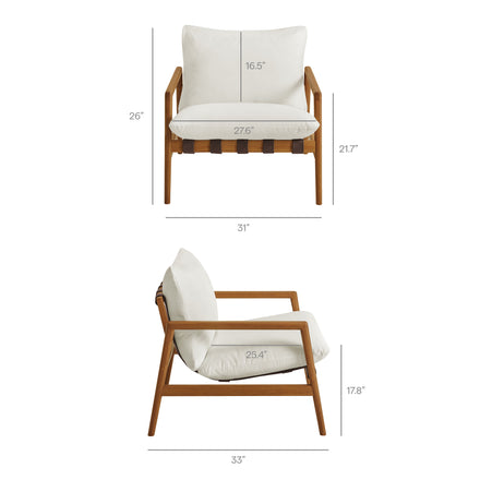Nomi Outdoor Patio Teak Wood Sling Chair in Natural White