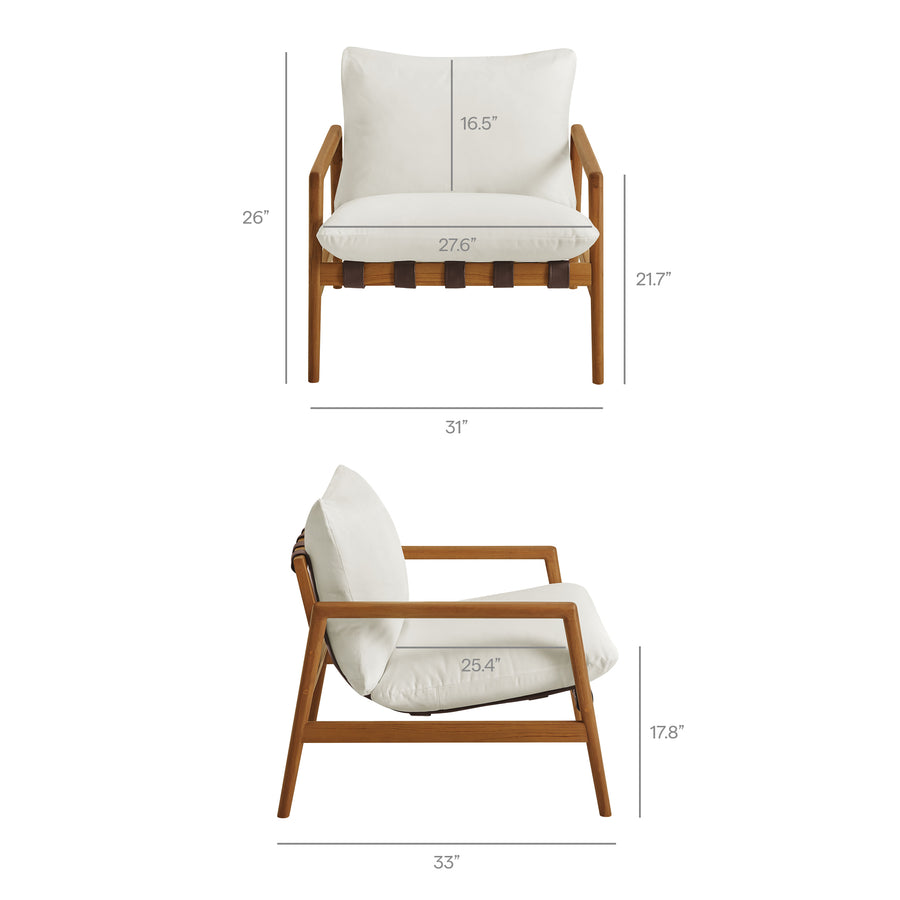 Stavanger Outdoor Patio Teak Wood Sling Chair in Natural White