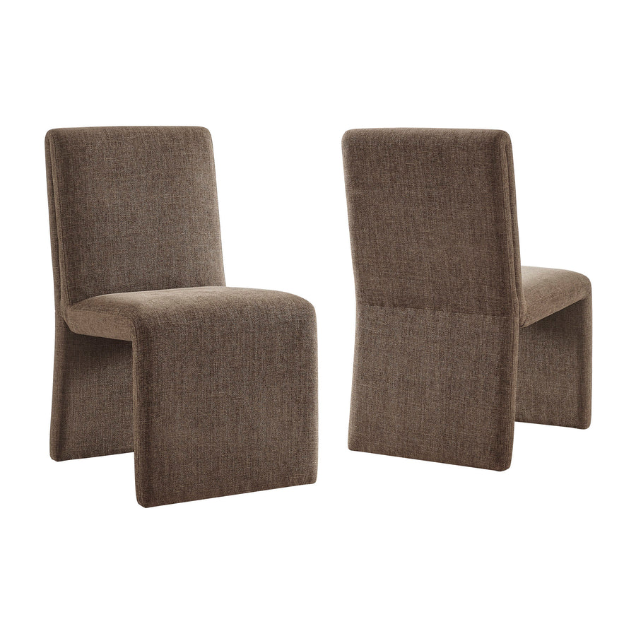 Lime Upholstered Fabric Dining Side Chair Set of 2 in Mocha
