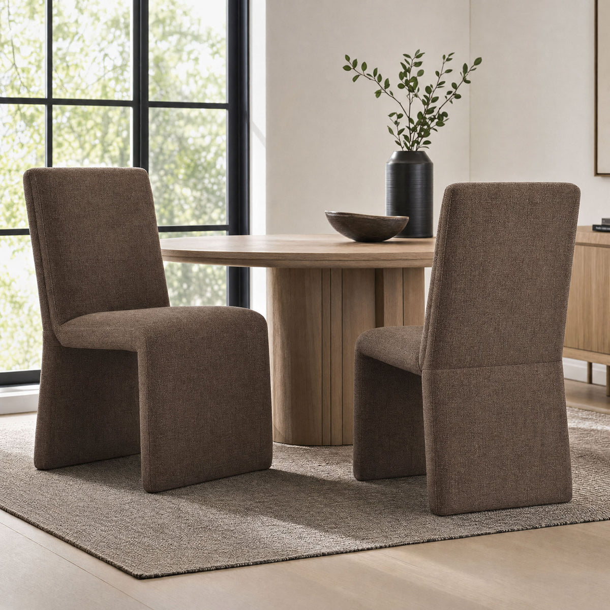 Lime Upholstered Fabric Dining Side Chair Set of 2 in Mocha