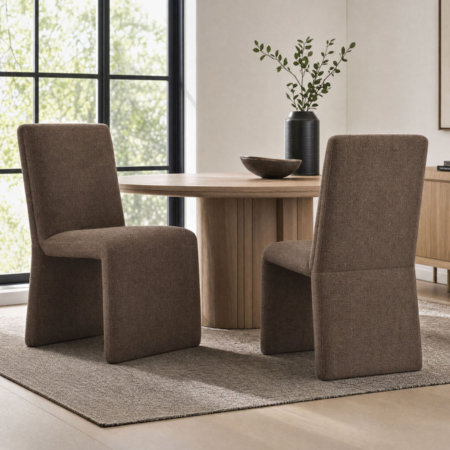 Lime Upholstered Fabric Dining Side Chair Set of 2 in Mocha