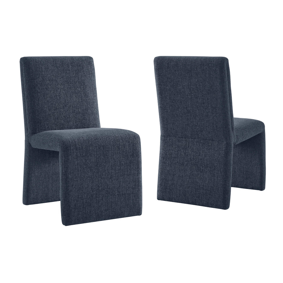 Lime Upholstered Fabric Dining Side Chair Set of 2 in Slate Blue