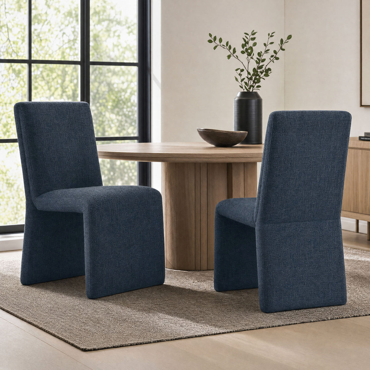 Lime Upholstered Fabric Dining Side Chair Set of 2 in Slate Blue