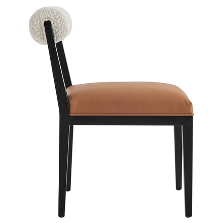 Kai Boucle and Vegan Leather Dining Chair Set of 2 in Pearl Tan Black