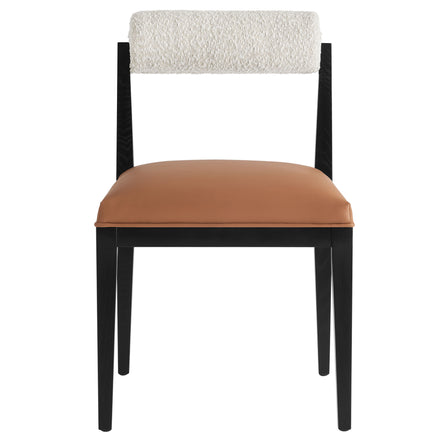 Kai Boucle and Vegan Leather Dining Chair Set of 2 in Pearl Tan Black