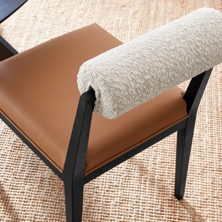 Kai Boucle and Vegan Leather Dining Chair Set of 2 in Pearl Tan Black