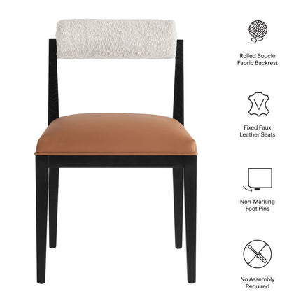 Kai Boucle and Vegan Leather Dining Chair Set of 2 in Pearl Tan Black