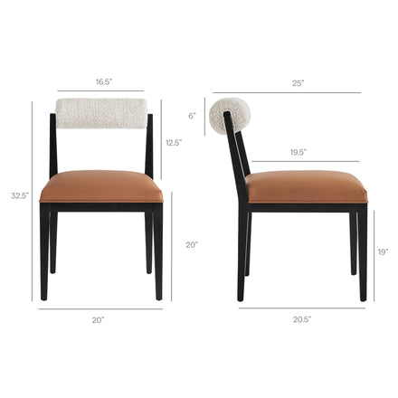 Kai Boucle and Vegan Leather Dining Chair Set of 2 in Pearl Tan Black