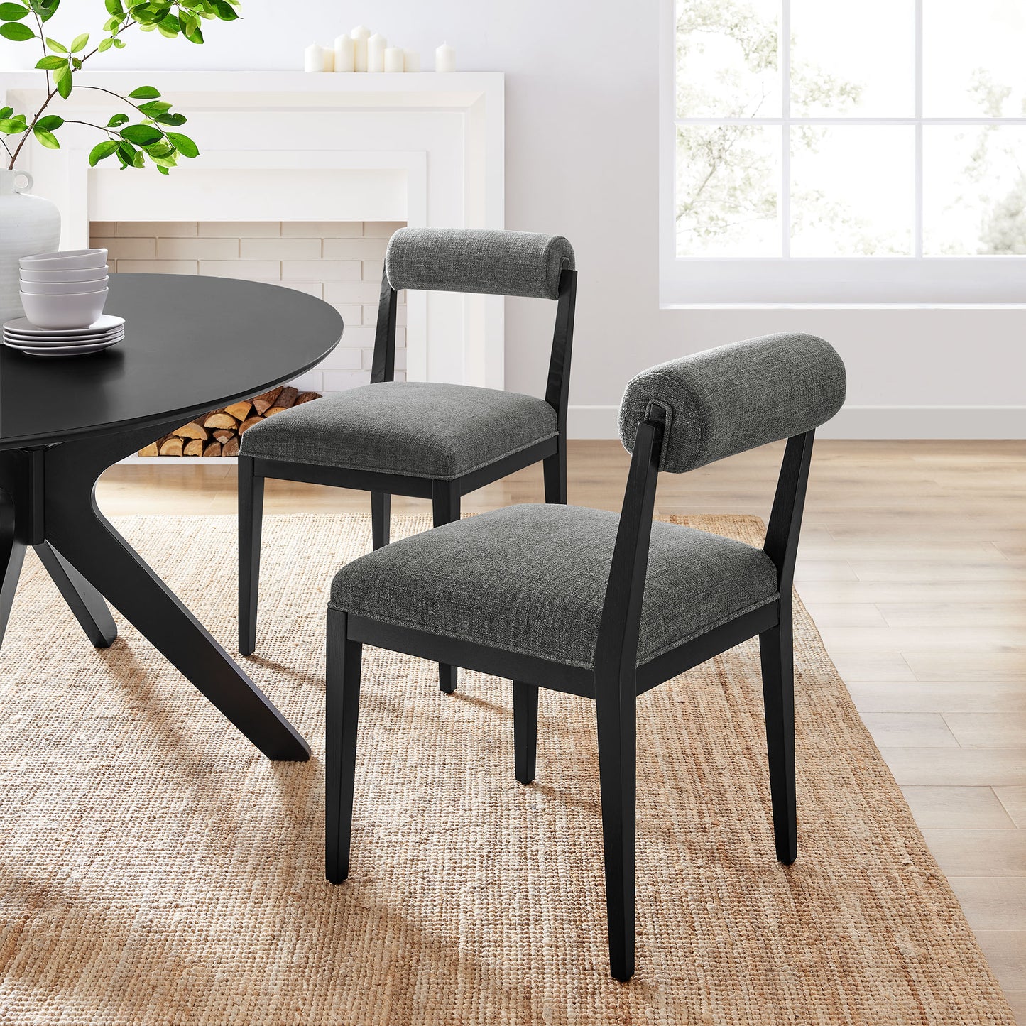 Blaise Fabric Dining Chair Set of 2 in Charcoal