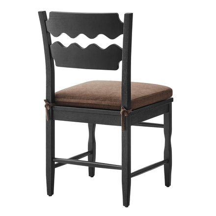 Jax Oak Wood Dining Chair With Wavy Razor Back and Cushion Set of 2 in Black Cocoa