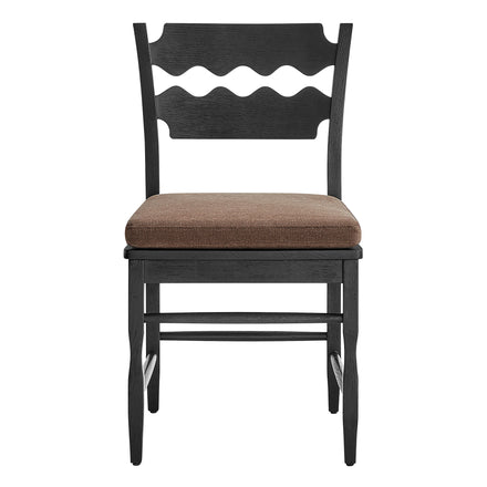 Jax Oak Wood Dining Chair With Wavy Razor Back and Cushion Set of 2 in Black Cocoa
