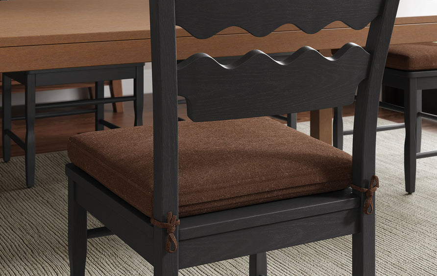 Lennox Oak Wood Dining Chair With Wavy Razor Back and Cushion Set of 2 in Black Cocoa