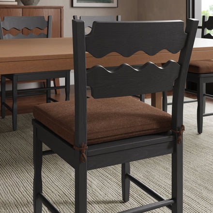 Jax Oak Wood Dining Chair With Wavy Razor Back and Cushion Set of 2 in Black Cocoa