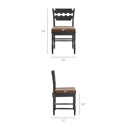 Jax Oak Wood Dining Chair With Wavy Razor Back and Cushion Set of 2 in Black Cocoa