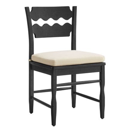 Jax Oak Wood Dining Chair With Wavy Razor Back and Cushion Set of 2 in Black Linen