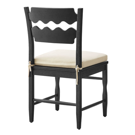 Jax Oak Wood Dining Chair With Wavy Razor Back and Cushion Set of 2 in Black Linen