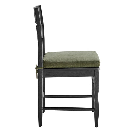 Jax Oak Wood Dining Chair With Wavy Razor Back and Cushion Set of 2 in Black Sage
