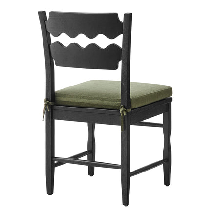 Jax Oak Wood Dining Chair With Wavy Razor Back and Cushion Set of 2 in Black Sage