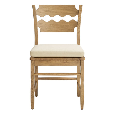 Jax Oak Wood Dining Chair With Wavy Razor Back and Cushion Set of 2 in Weathered Oak Linen