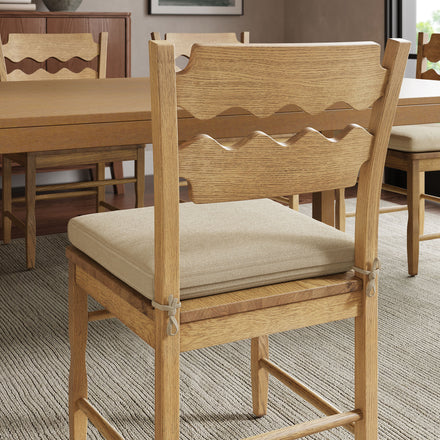 Jax Oak Wood Dining Chair With Wavy Razor Back and Cushion Set of 2 in Weathered Oak Linen