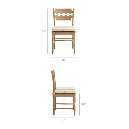 Jax Oak Wood Dining Chair With Wavy Razor Back and Cushion Set of 2 in Weathered Oak Linen