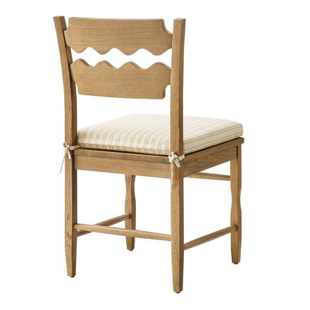 Jax Oak Wood Dining Chair With Wavy Razor Back and Cushion Set of 2 in Weathered Oak Oatmeal Stripe