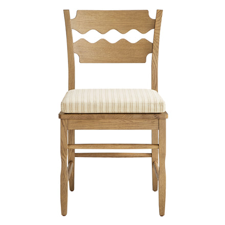 Jax Oak Wood Dining Chair With Wavy Razor Back and Cushion Set of 2 in Weathered Oak Oatmeal Stripe