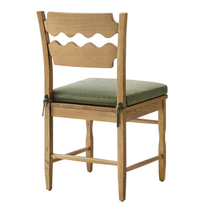 Jax Oak Wood Dining Chair With Wavy Razor Back and Cushion Set of 2 in Weathered Oak Sage