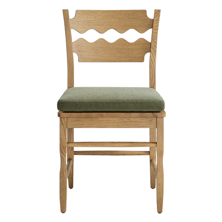 Jax Oak Wood Dining Chair With Wavy Razor Back and Cushion Set of 2 in Weathered Oak Sage