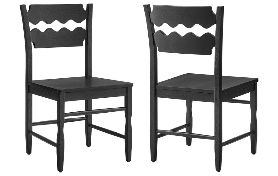 Lennox Oak Wood Dining Chair With Wavy Razor Back Set of 2 in Black
