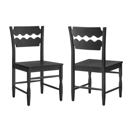 Jax Oak Wood Dining Chair With Wavy Razor Back Set of 2 in Black