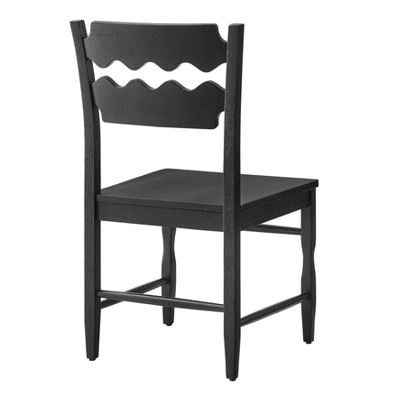 Jax Oak Wood Dining Chair With Wavy Razor Back Set of 2 in Black