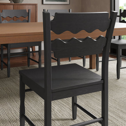 Jax Oak Wood Dining Chair With Wavy Razor Back Set of 2 in Black