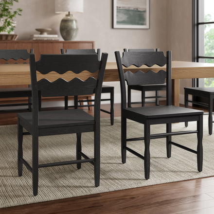 Jax Oak Wood Dining Chair With Wavy Razor Back Set of 2 in Black